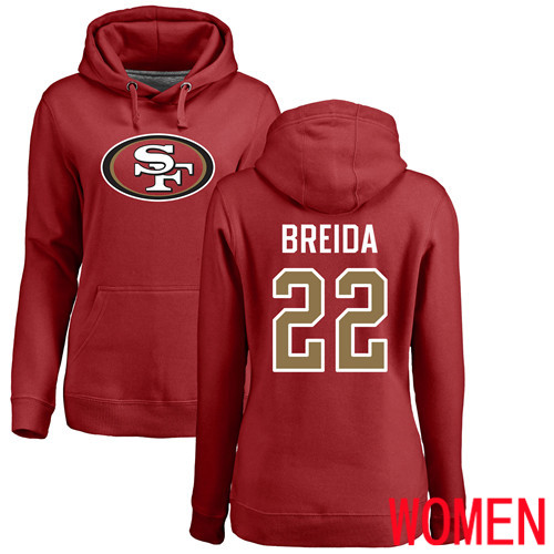 San Francisco 49ers Red Women Matt Breida Name and Number Logo #22 Pullover NFL Hoodie Sweatshirts->san francisco 49ers->NFL Jersey